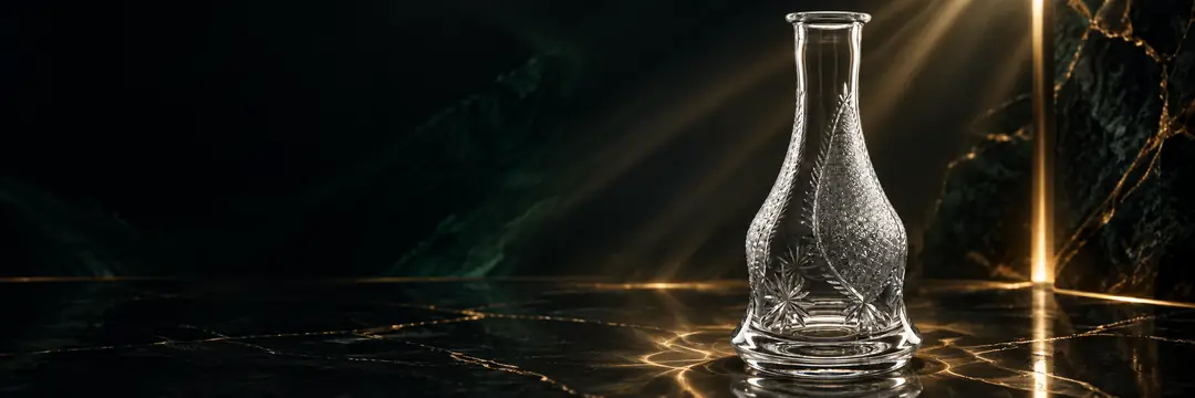 Paşabahçe Crystallin kesme cam şişe — altın ışıklı koleksiyon